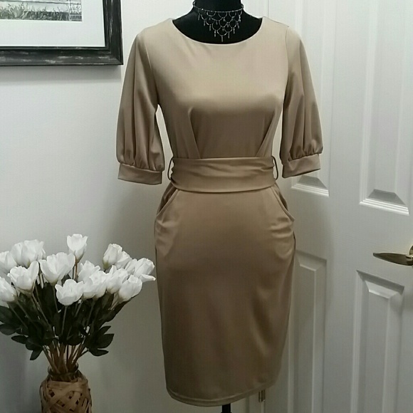 Yuwei Fushi Dresses & Skirts - Tan Sheath Dress